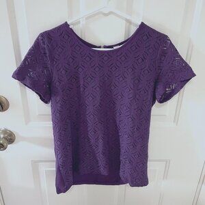 Market & Spruce - Purple Blouse Womens Top - Hans Crochet Front - Sz M